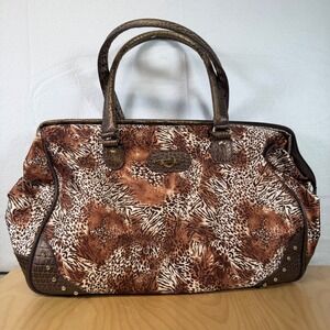 Kathy Van Zeeland Brown Animal Print Tote Bag Travel Carry On Satchel‎ Purse